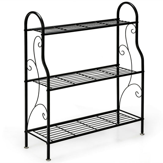 3-Tier Scrollwork Metal Plant Stand, Black
