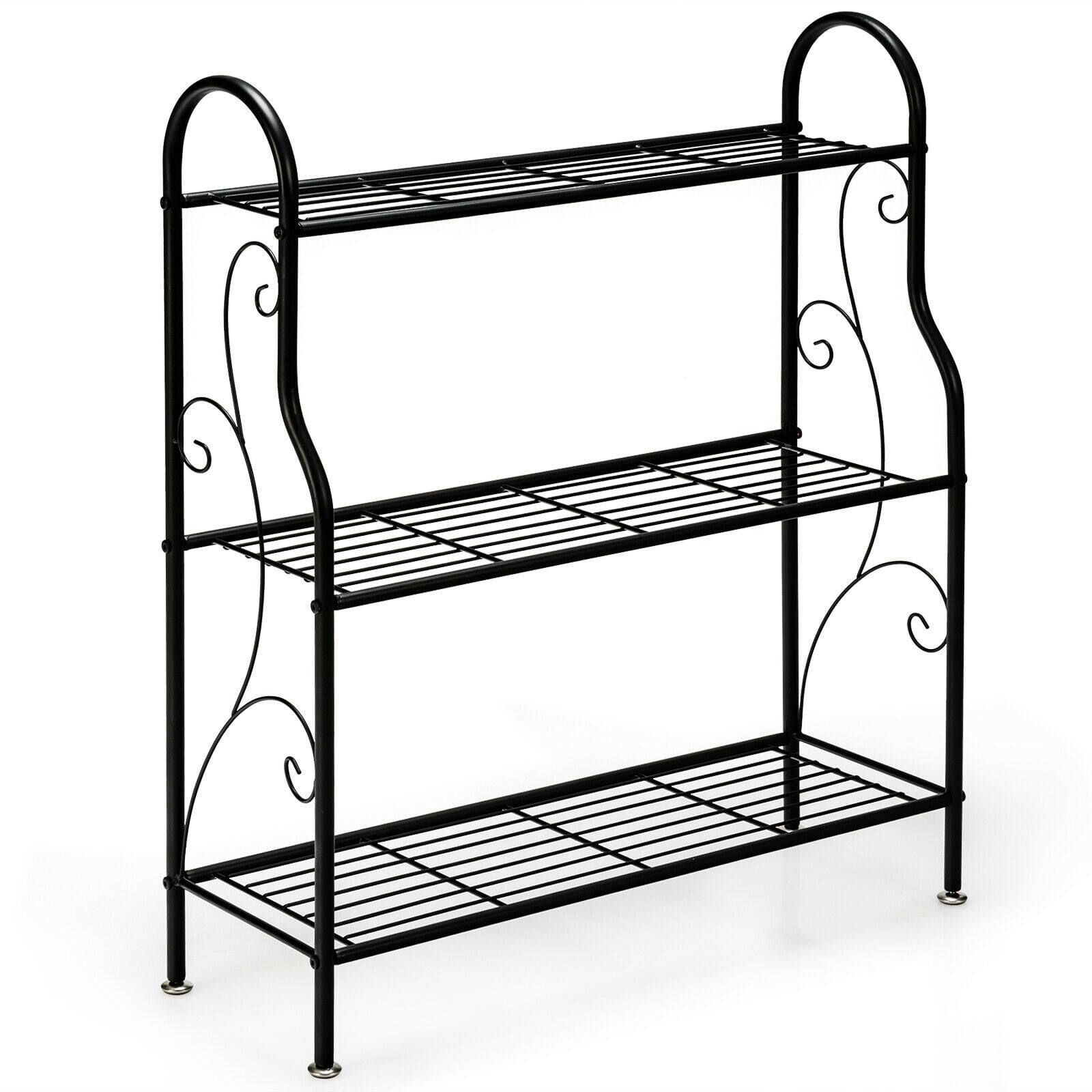 3-Tier Scrollwork Metal Plant Stand, Black Plant Stands Black at Gallery Canada