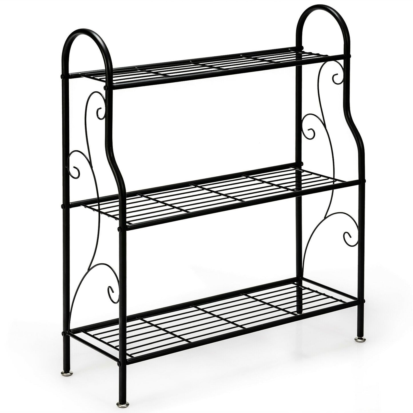 3-Tier Scrollwork Metal Plant Stand, Black Plant Stands Black at Gallery Canada