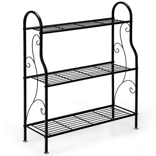 3-Tier Scrollwork Designed Metal Plant Stand, Black - Gallery Canada