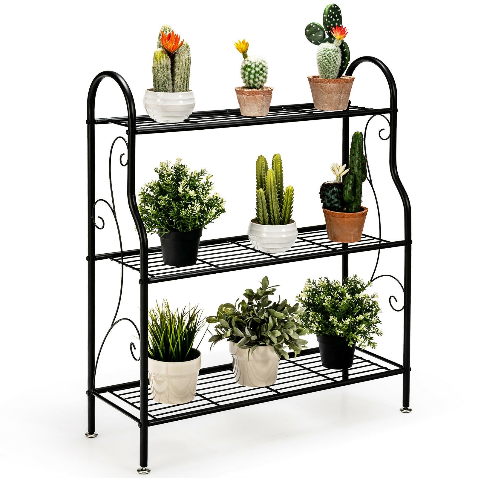 3-Tier Scrollwork Designed Metal Plant Stand, Black Plant Stands at Gallery Canada