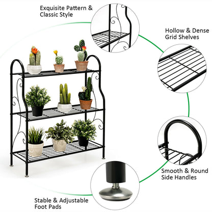 3-Tier Scrollwork Designed Metal Plant Stand, Black Plant Stands at Gallery Canada