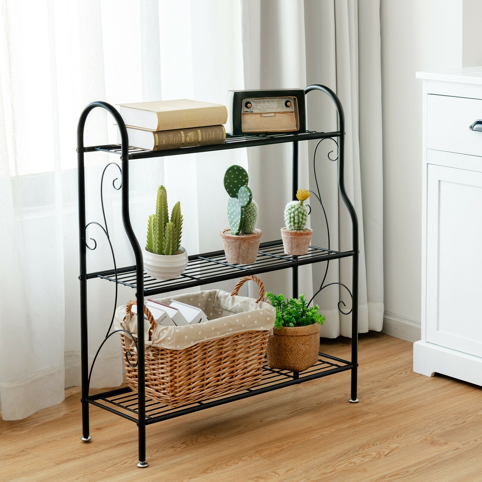 3-Tier Scrollwork Designed Metal Plant Stand, Black Plant Stands at Gallery Canada