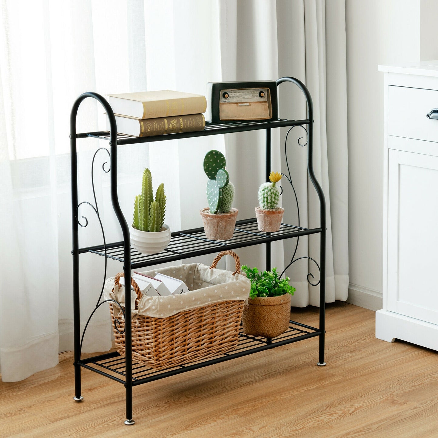 3-Tier Scrollwork Designed Metal Plant Stand, Black Plant Stands at Gallery Canada