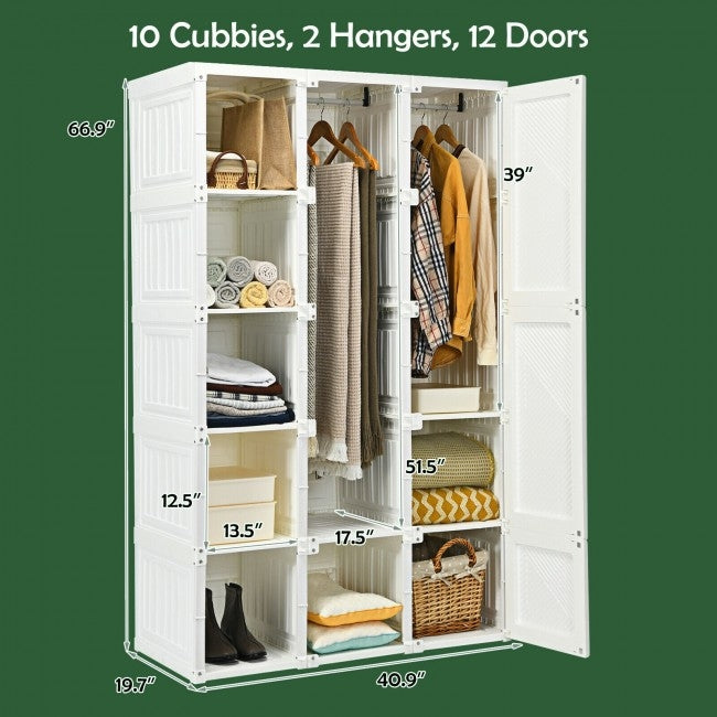 Foldable Armoire Wardrobe Closet with 10 Cubes, White Clothing & Closet Storage at Gallery Canada