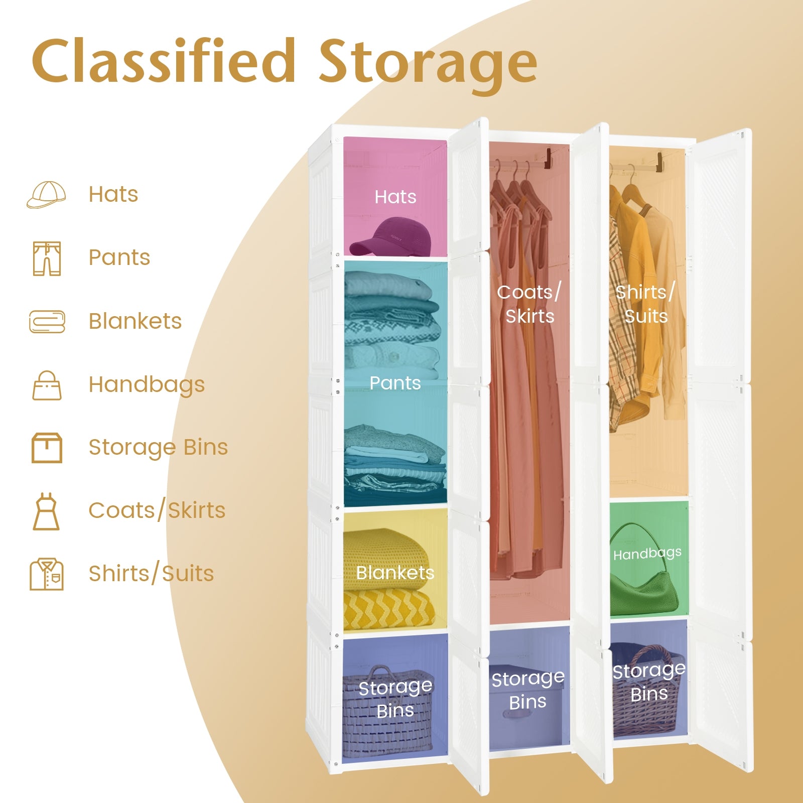 Foldable Armoire Wardrobe Closet with 10 Cubes, White Clothing & Closet Storage at Gallery Canada