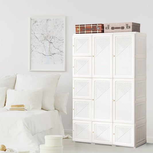 Foldable Armoire Wardrobe Closet with 10 Cubes, White - Gallery Canada