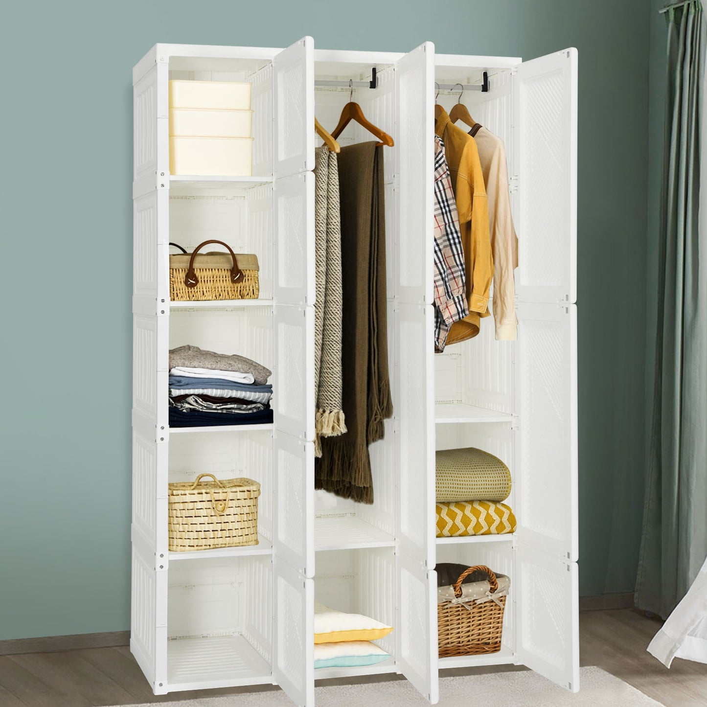 Foldable Armoire Wardrobe Closet with 10 Cubes, White Clothing & Closet Storage at Gallery Canada