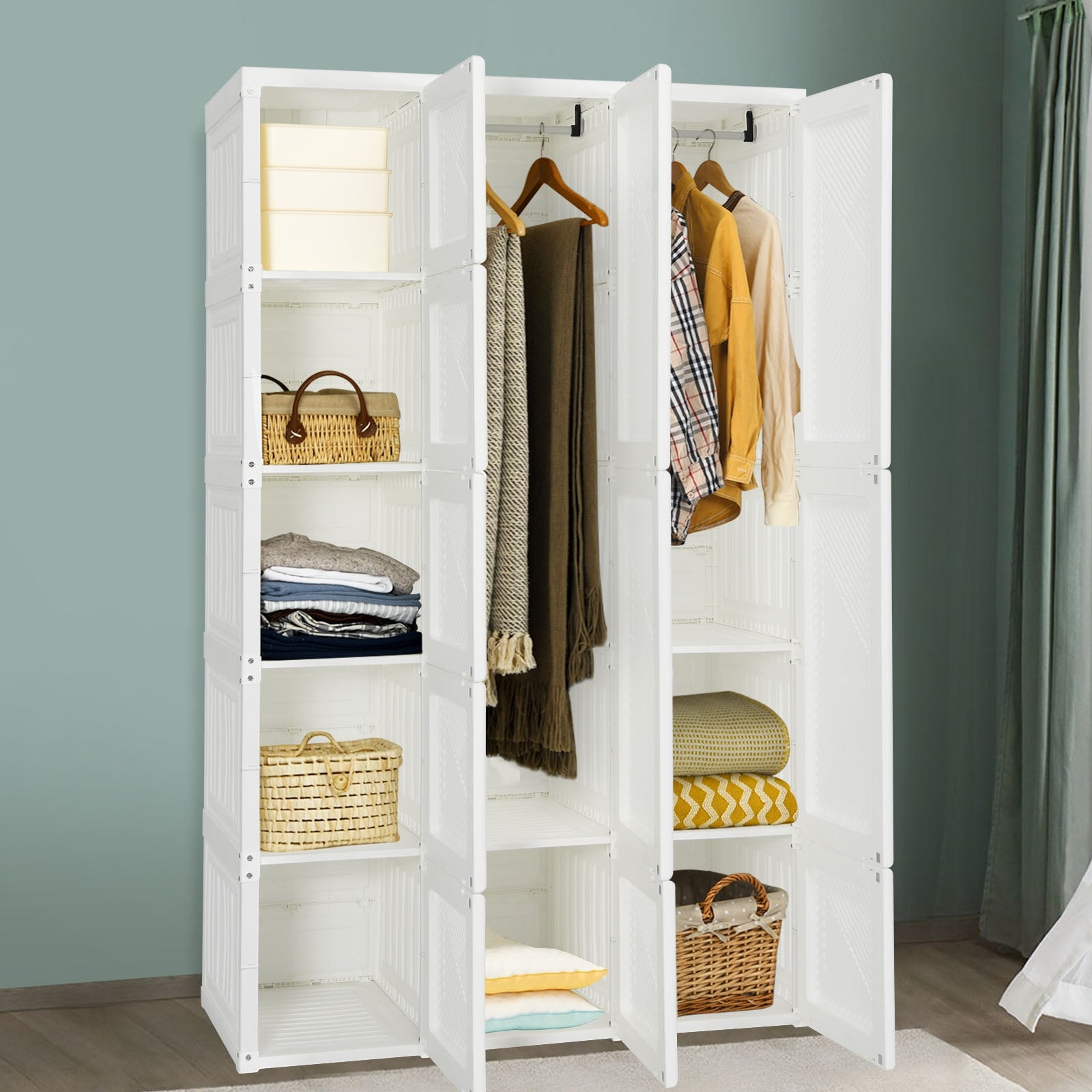 Foldable Armoire Wardrobe Closet with 10 Cubes, White Clothing & Closet Storage at Gallery Canada