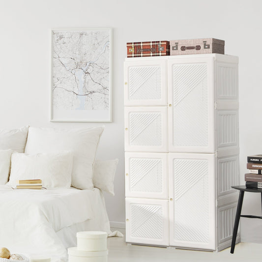 Foldable Armoire Wardrobe Closet with 8 Cubby Storage, White - Gallery Canada