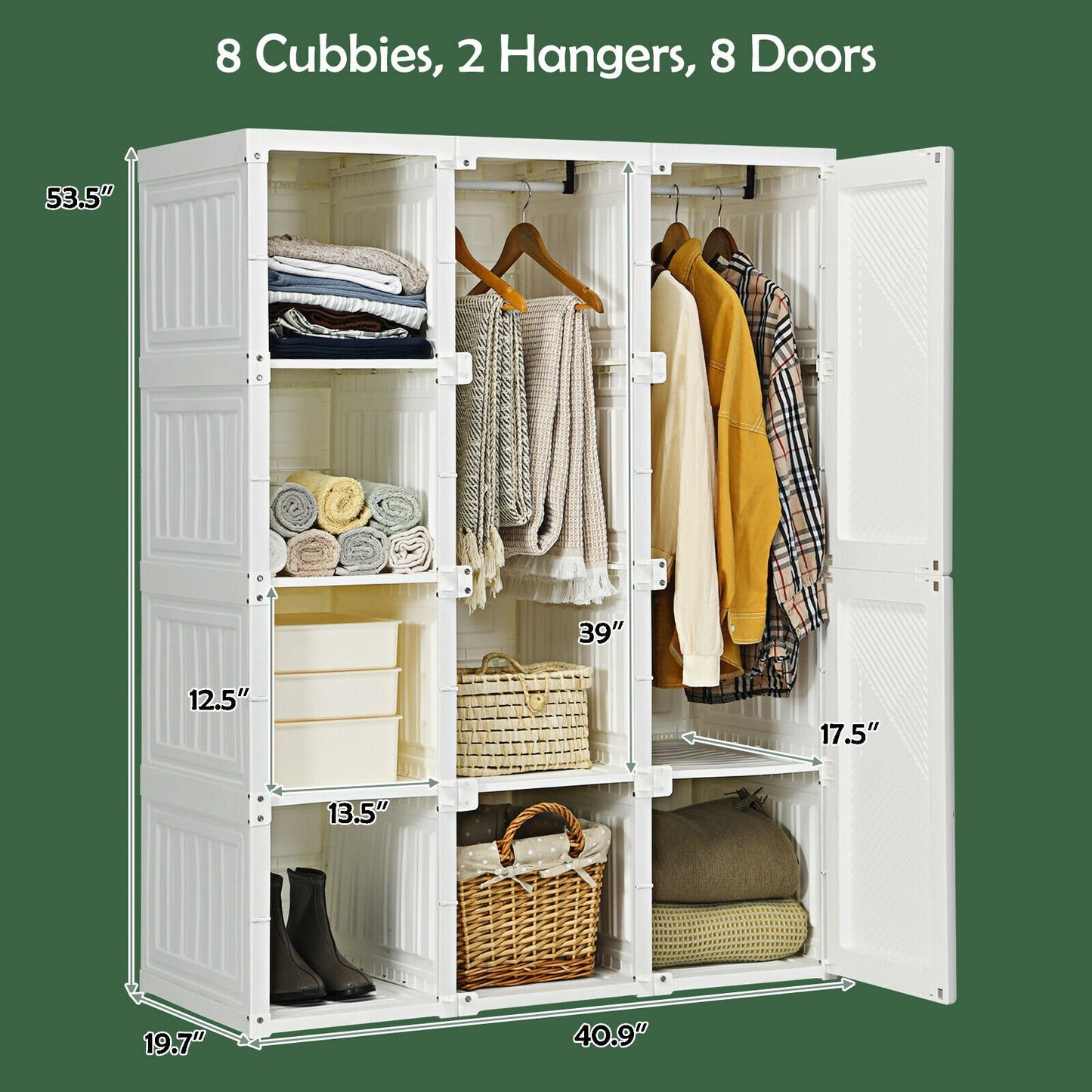 Foldable Closet Clothes Organizer with 8 Cubby Storage, White - Gallery Canada