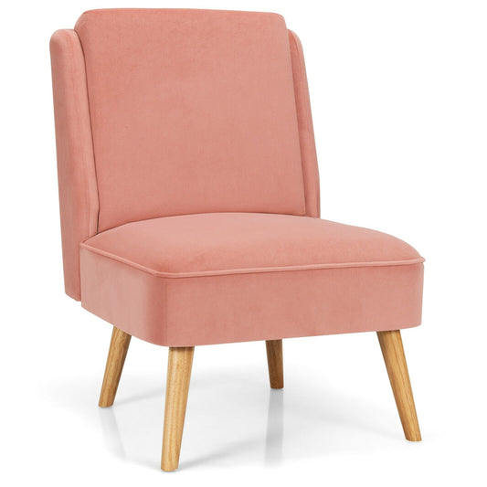 Velvet Accent Armless Side Chair with Rubber Wood Legs for Bedroom, Pink - Gallery Canada