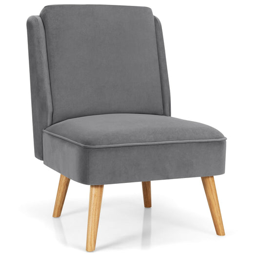 Velvet Accent Armless Side Chair with Rubber Wood Legs for Bedroom, Gray - Gallery Canada