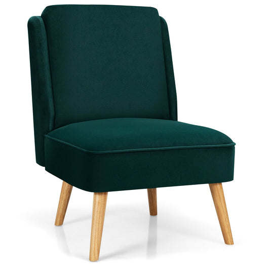 Velvet Accent Armless Side Chair with Rubber Wood Legs for Bedroom, Green - Gallery Canada