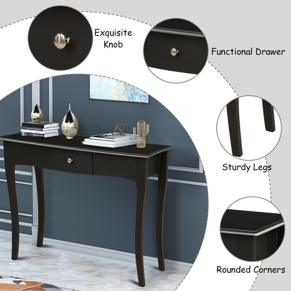Modern Multifunctional Console Table with Storage Drawer, Black - Gallery Canada