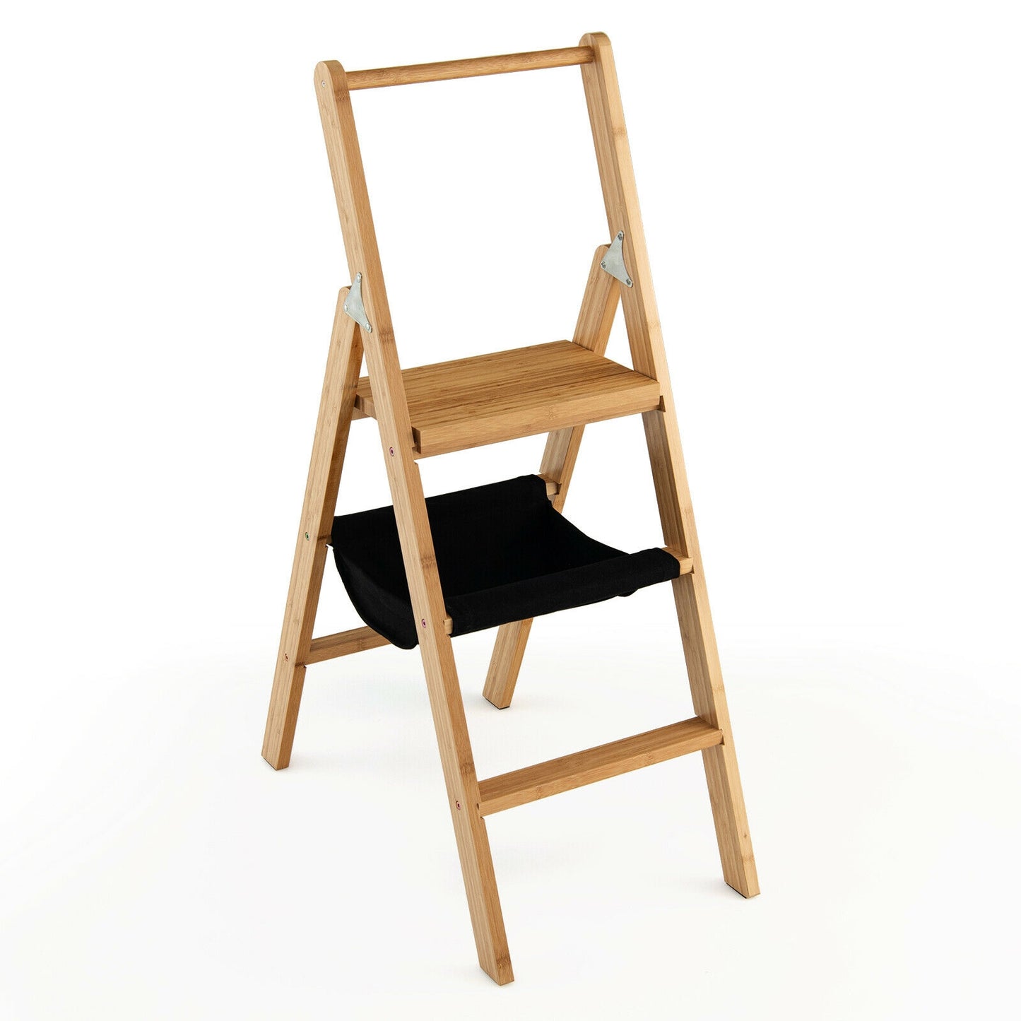 3 Step Foldable Bamboo Step Ladder Stool with Tool Storage Bag, Natural Ladders at Gallery Canada