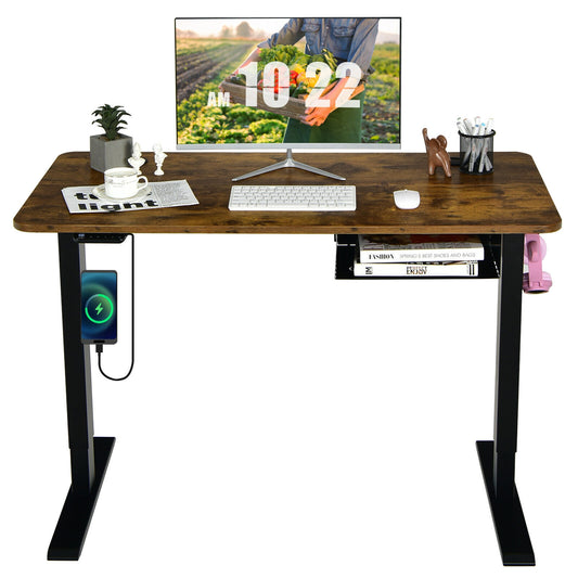 48-inch Electric Height Adjustable Standing Desk with Control Panel, Brown Standing Desks Brown at Gallery Canada