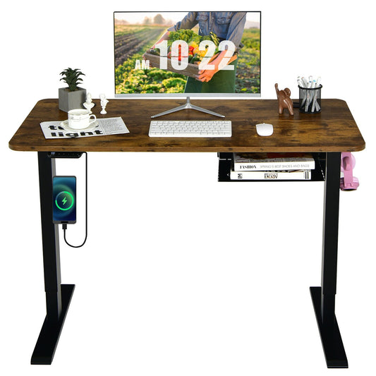 48-inch Electric Height Adjustable Standing Desk with Control Panel, Brown - Gallery Canada