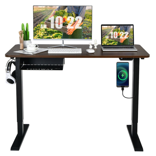 48-inch Electric Height Adjustable Standing Desk with Control Panel, Walnut - Gallery Canada
