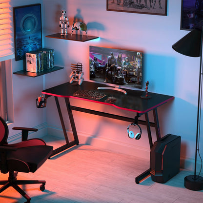 47.5 Inch Z-Shaped Computer Gaming Desk with Handle Rack, Red - Gallery Canada