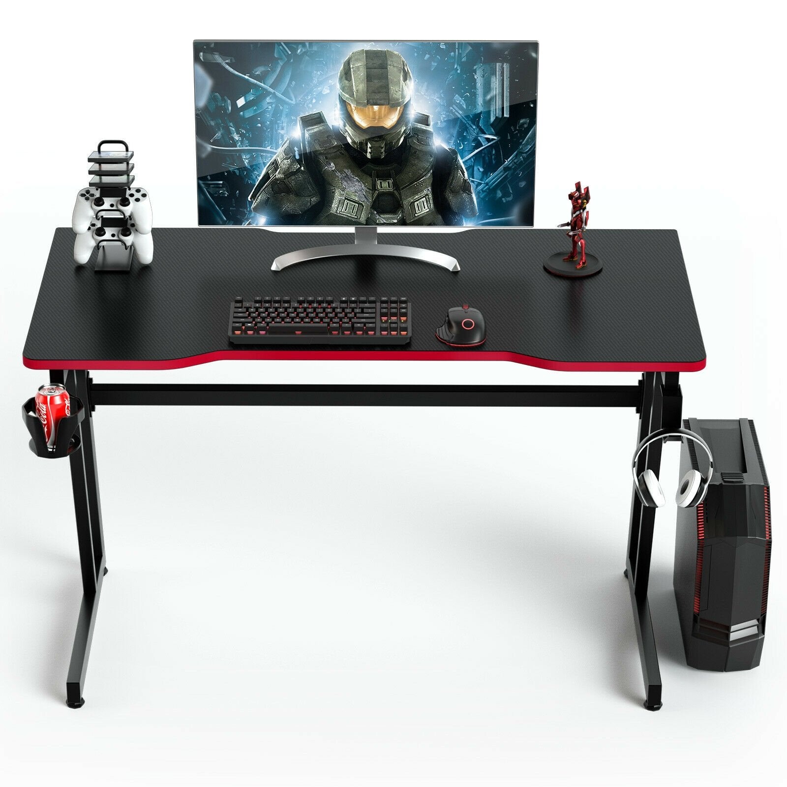 47.5 Inch Z-Shaped Computer Gaming Desk with Handle Rack, Red - Gallery Canada