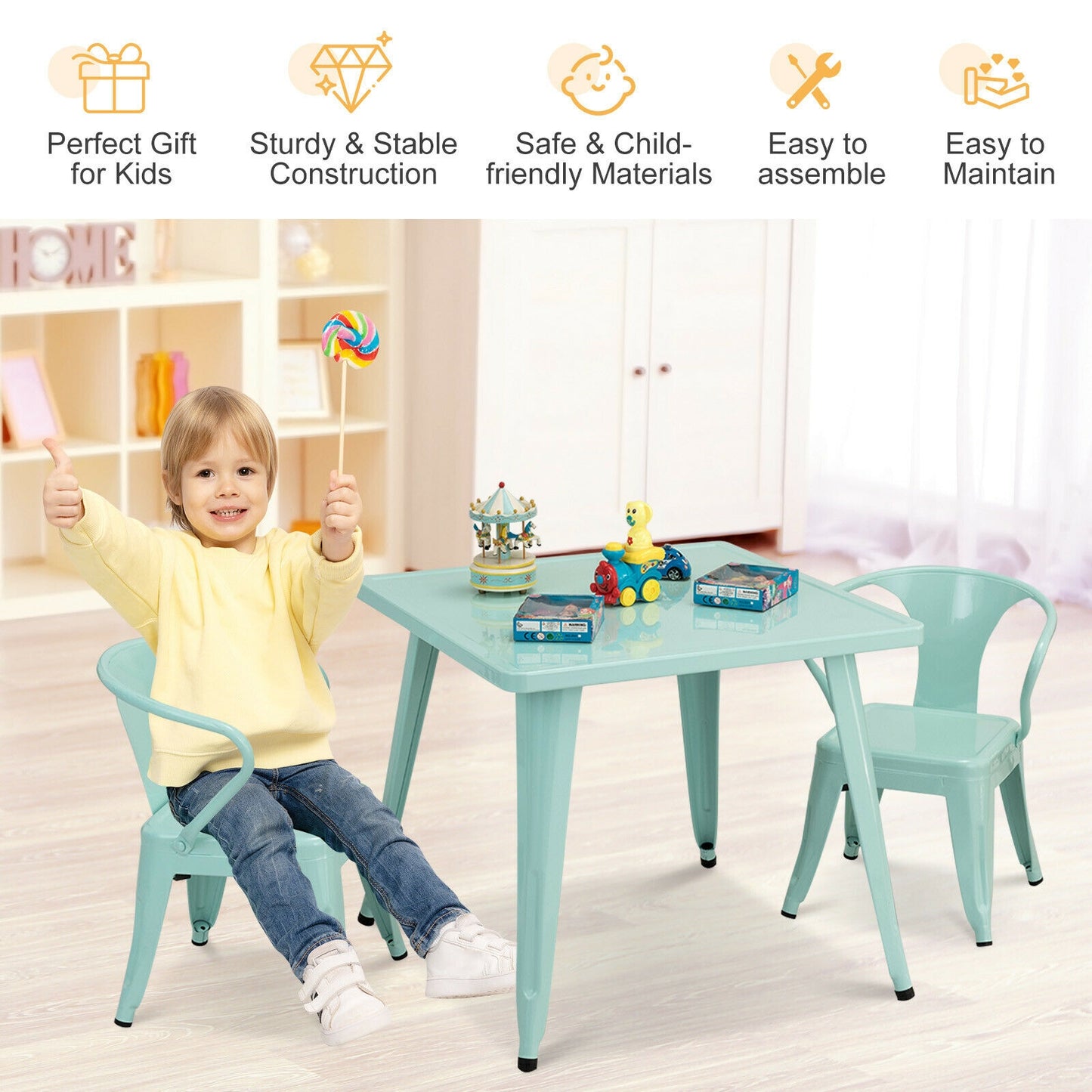 27-Inch Kids Square Steel Table Play Learn Activity Table, Blue Kids Table & Chair Sets at Gallery Canada