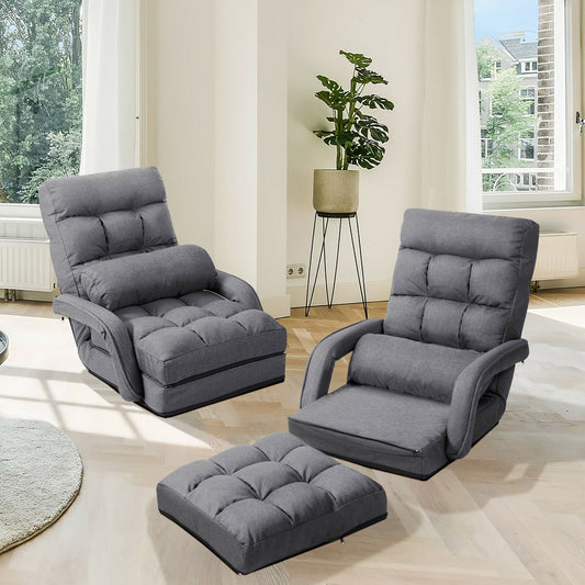 Folding Lazy Floor Chair Sofa with Armrests and Pillow, Gray - Gallery Canada