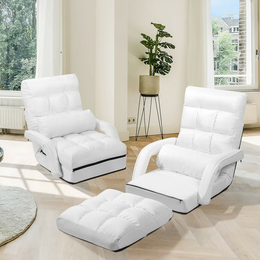 Folding Lazy Floor Chair Sofa with Armrests and Pillow, White - Gallery Canada