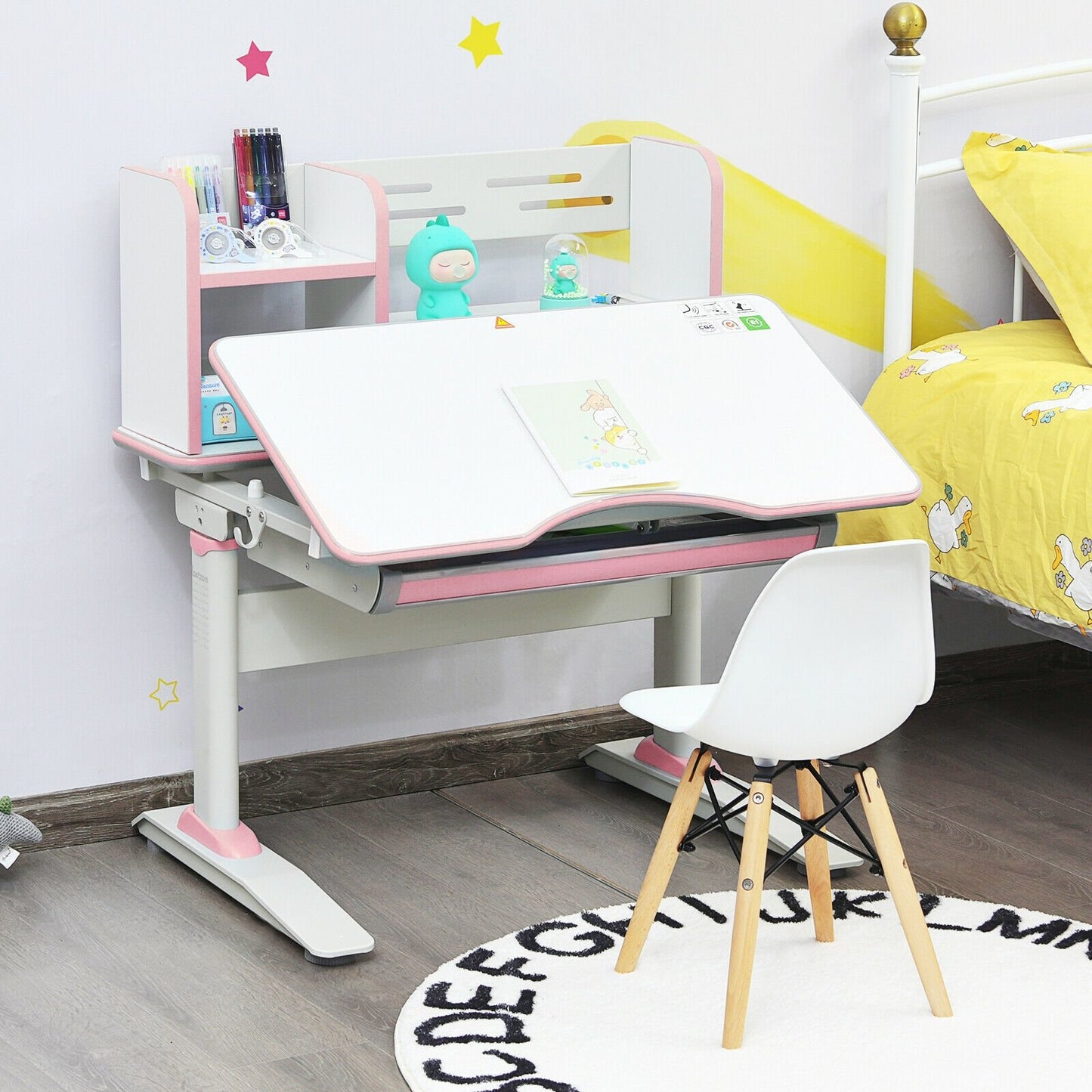 Kids Multifunctional Writing Desk with Tilt Desktop and Book Shelf, Pink - Gallery Canada