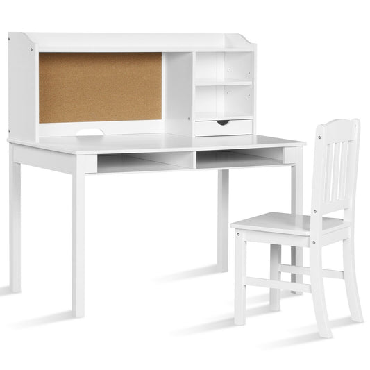 Kids Desk and Chair Set Study Writing Desk with Hutch and Bookshelves, White - Gallery Canada