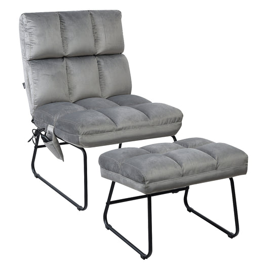 Massage Chair Velvet Accent Sofa Chair with Ottoman and Remote Control - Gray, Gray Recliners Gray at Gallery Canada
