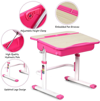 Kids Desk and Chair Set Children's Study Table Storage, Pink - Gallery Canada