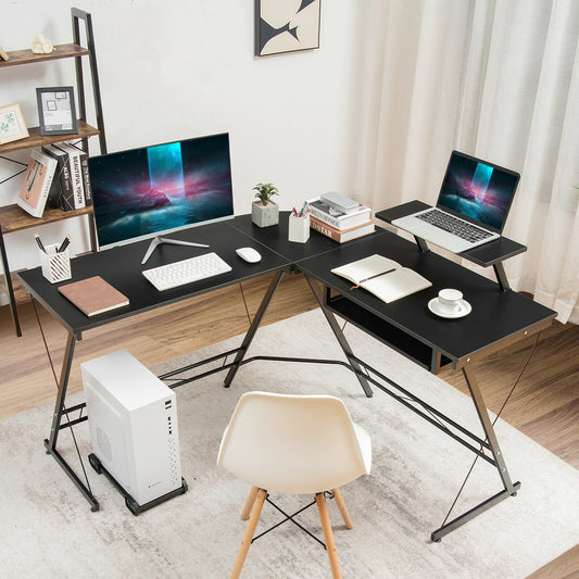 L Shaped Computer Desk Home Office Workstation with Movable Monitor Stand, Black - Gallery Canada