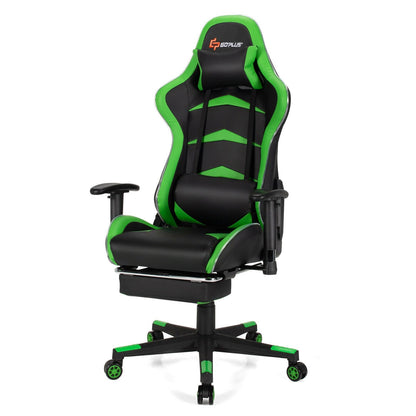 Massage LED Gaming Chair with Lumbar Support and Footrest, Green at Gallery Canada