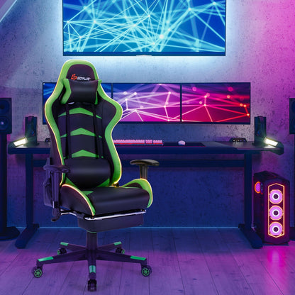 Massage LED Gaming Chair with Lumbar Support and Footrest, Green at Gallery Canada