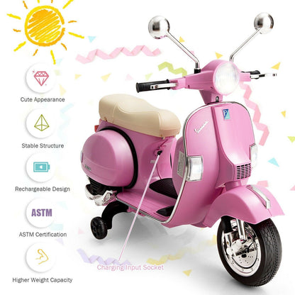 6V Kids Ride on Vespa Scooter Motorcycle with Headlight, Pink - Gallery Canada