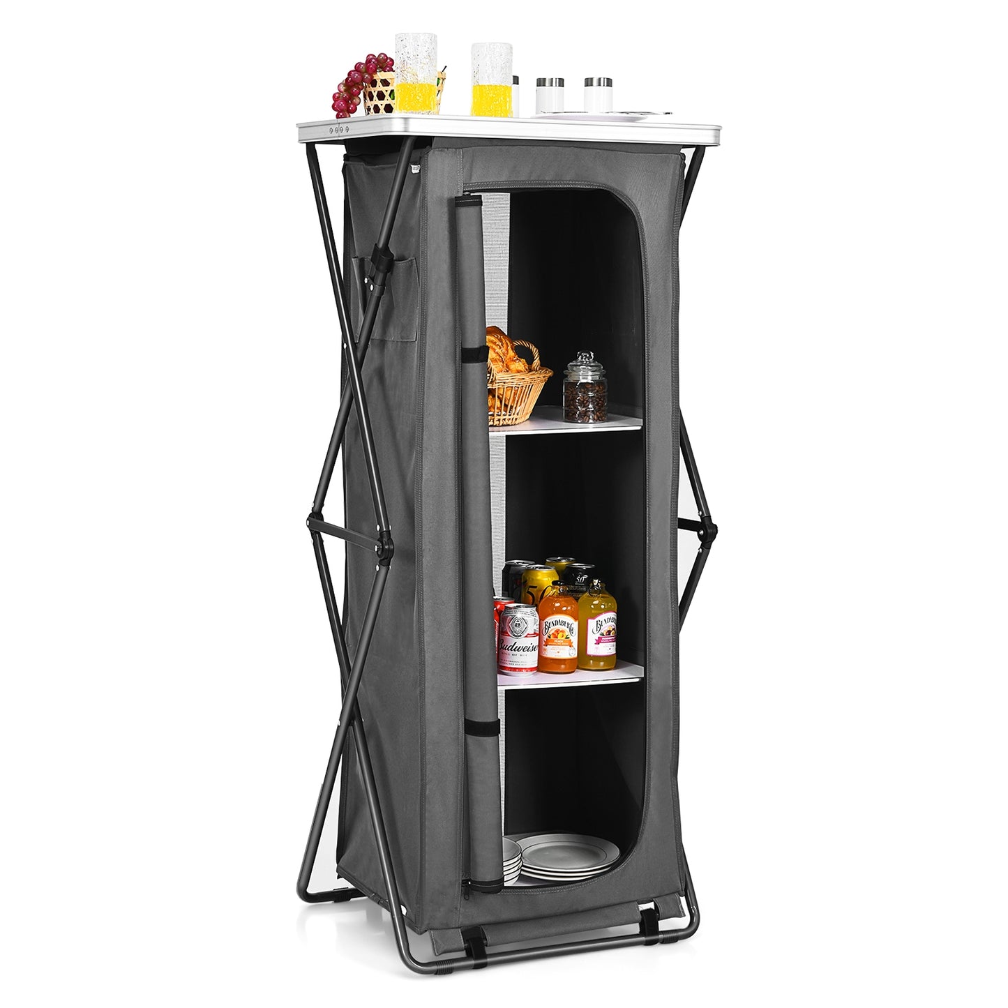 Folding Pop-Up Cupboard, Compact Camping Storage Cabinet, XL, Gray Camping Furniture at Gallery Canada