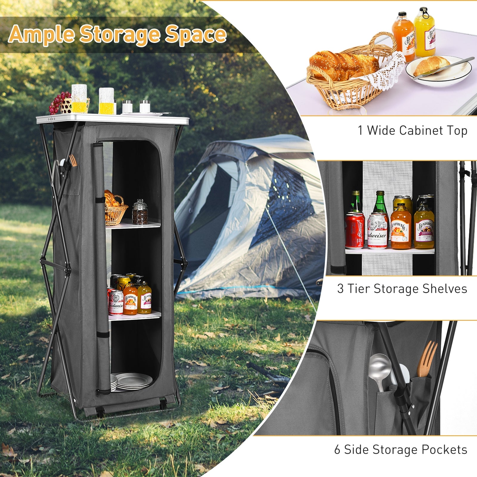 Folding Pop-Up Cupboard, Compact Camping Storage Cabinet, XL, Gray Camping Furniture at Gallery Canada
