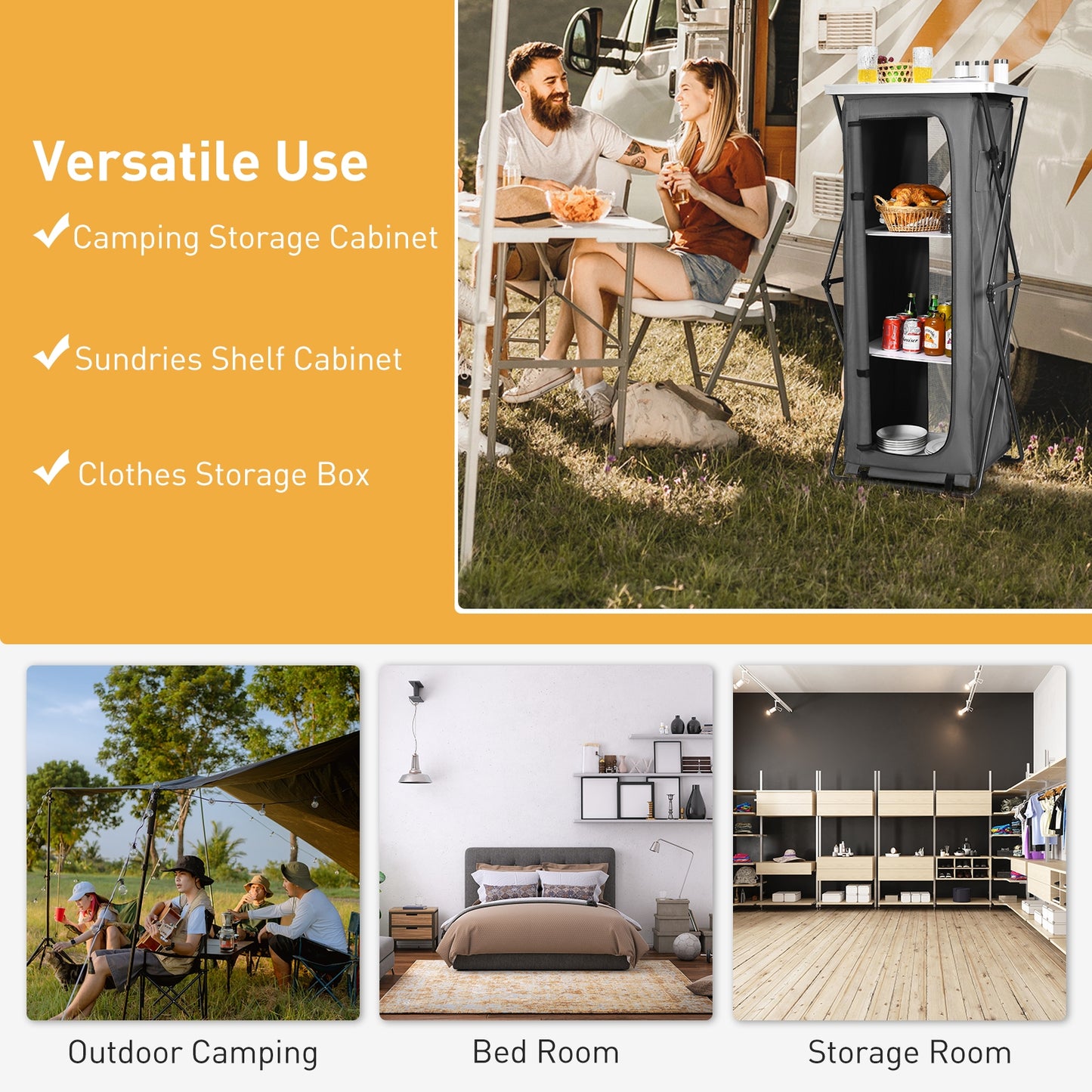 Folding Pop-Up Cupboard, Compact Camping Storage Cabinet, XL, Gray Camping Furniture at Gallery Canada