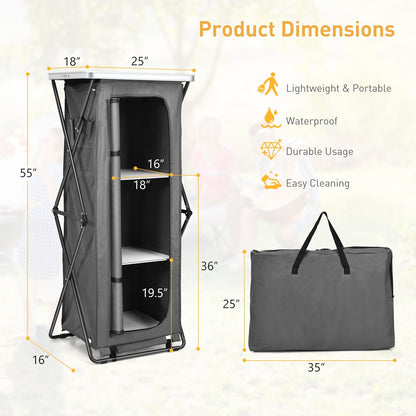 Folding Pop-Up Cupboard Compact Camping Storage Cabinet with Bag-XL, Gray - Gallery Canada
