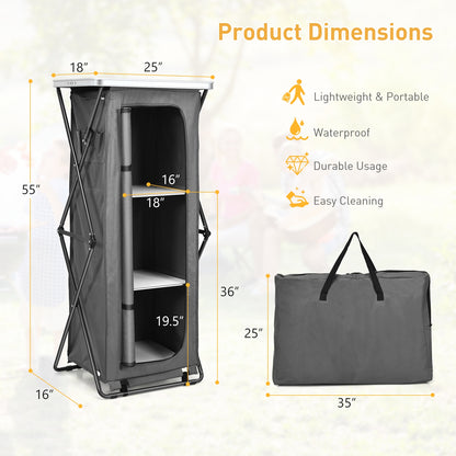 Folding Pop-Up Cupboard, Compact Camping Storage Cabinet, XL, Gray Camping Furniture at Gallery Canada