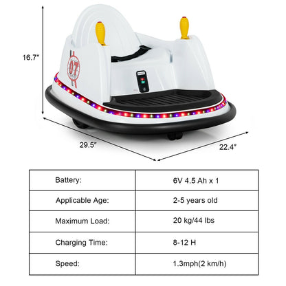 6V Kids Ride On Bumper Car 360-Degree Spin Race Toy with Remote Control, White - Gallery Canada