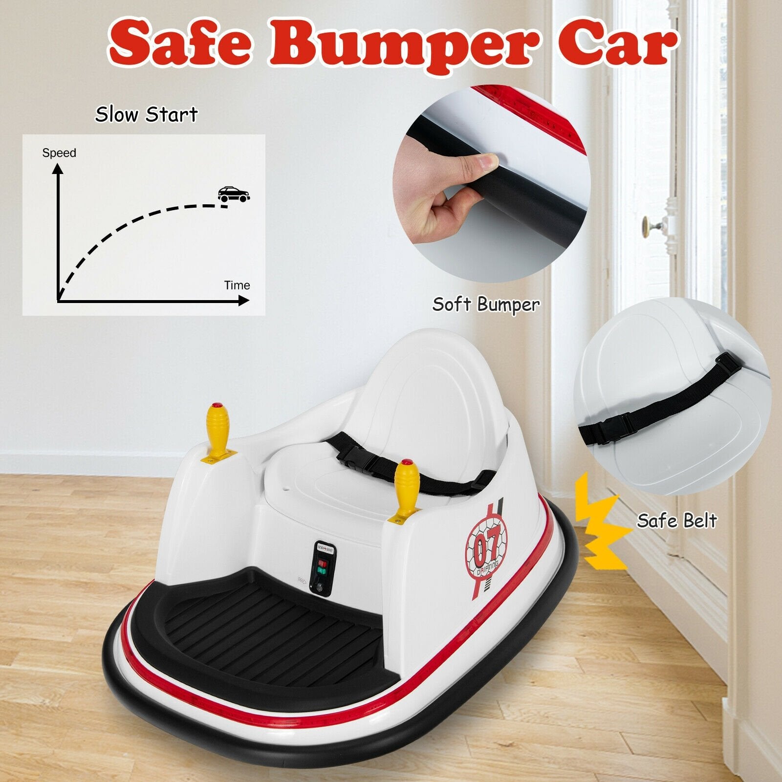 6V Kids Ride On Bumper Car 360-Degree Spin Race Toy with Remote Control, White - Gallery Canada