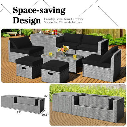 8 Pieces Patio Rattan Furniture Set with Storage Waterproof Cover and Cushion, Black Outdoor Sectionals at Gallery Canada