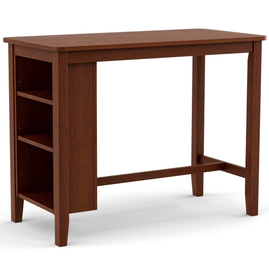 Counter Height Bar Table with 3-Tier Storage Shelves for Home Restaurant, Walnut - Gallery Canada