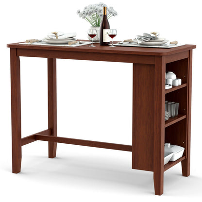 Counter Height Bar Table with 3-Tier Storage Shelves for Home Restaurant, Walnut