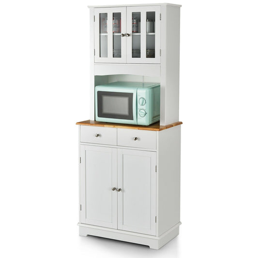 Kitchen Pantry Cabinet with Wood Top and Hutch, White - Gallery Canada
