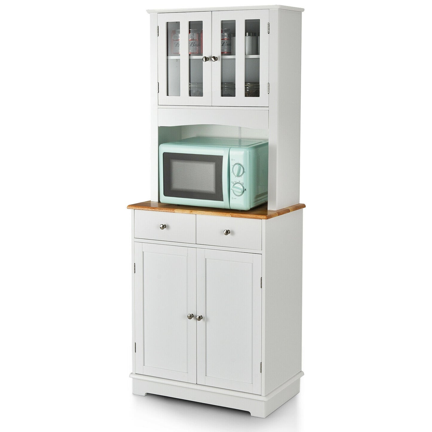 Kitchen Pantry Cabinet With Wood Top And Hutch, White Sideboards Cabinets & Buffets at Gallery Canada