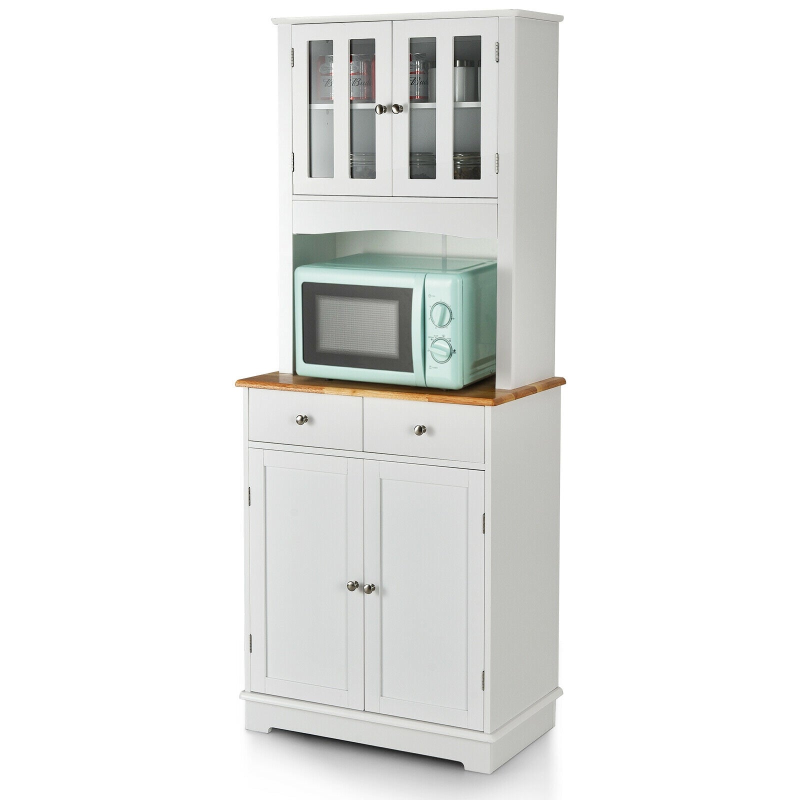 Kitchen Pantry Cabinet with Wood Top and Hutch, White Sideboards Cabinets & Buffets White at Gallery Canada