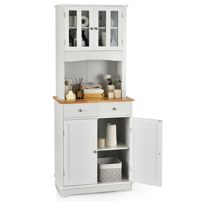 Kitchen Pantry Cabinet with Wood Top and Hutch, White Sideboards Cabinets & Buffets at Gallery Canada